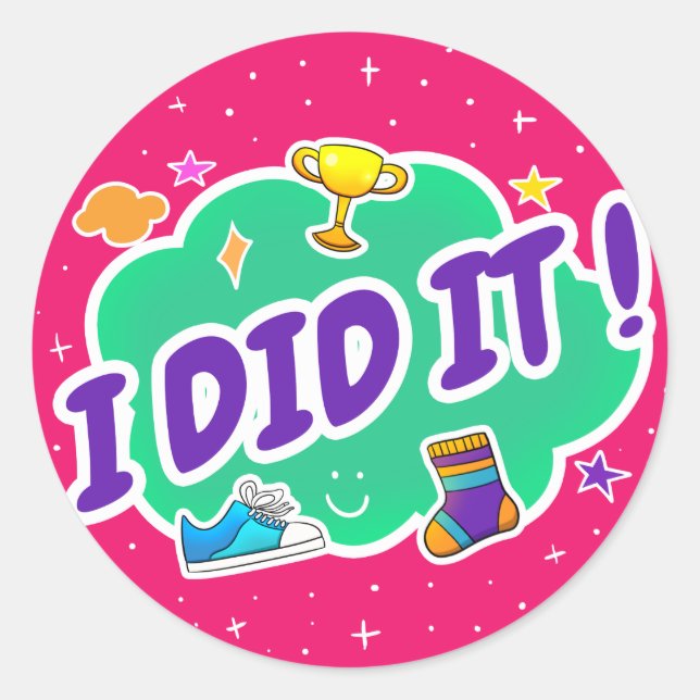 Redonda Lo Hice Pegatina De Ronda Clásica Rosa (Anverso)