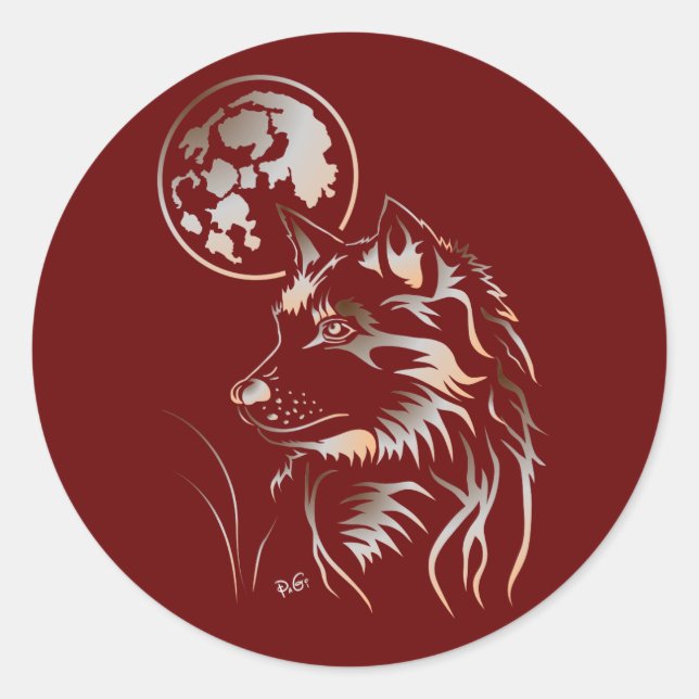 Redonda lobo joven pegatina soñando (Anverso)