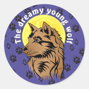 Redonda lobo joven pegatina soñando