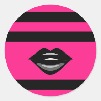 Redonda Los labios negros rayas rosadas calientes pegatina