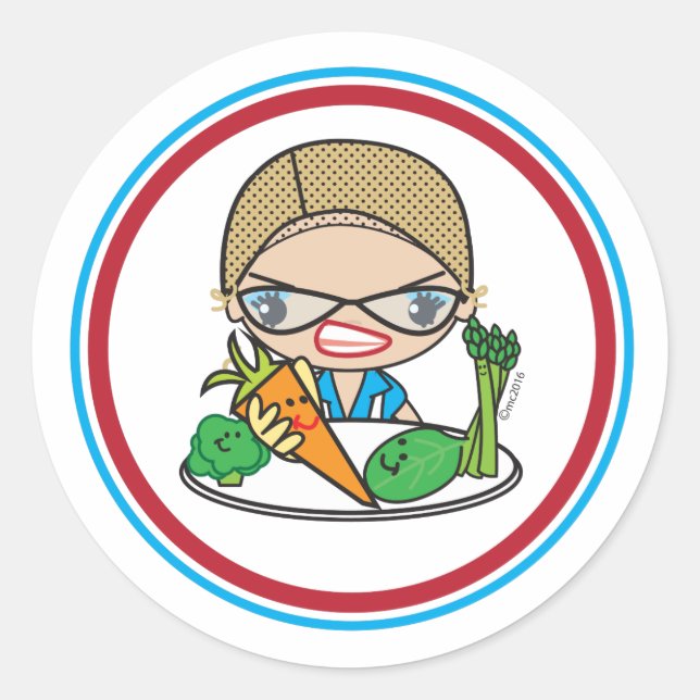 Redonda Lunch Lady Monica Pegatina (Anverso)