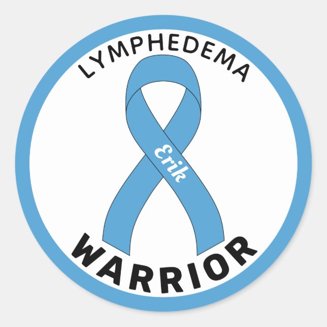 Redonda Lymphedema Warrior Ribbon Pegatina de Ronda Blanca (Anverso)