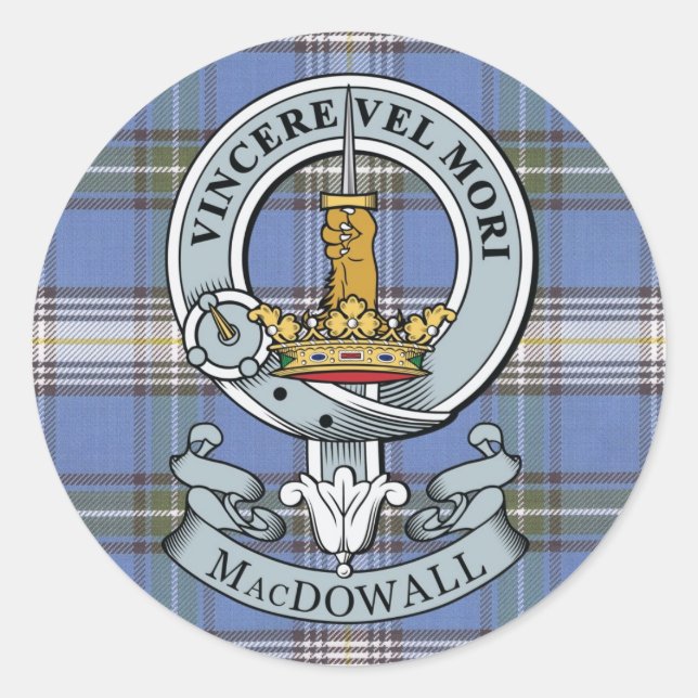 Redonda MacDowall Escudo + Tartan Pegatina (Anverso)