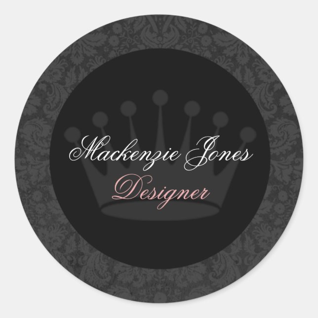 Redonda Mackenzie Black Damask Pegatina de la ronda de Mod (Anverso)