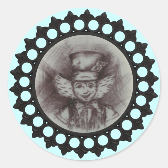 Redonda Mad Hatter Sketch Pegatina (Anverso)