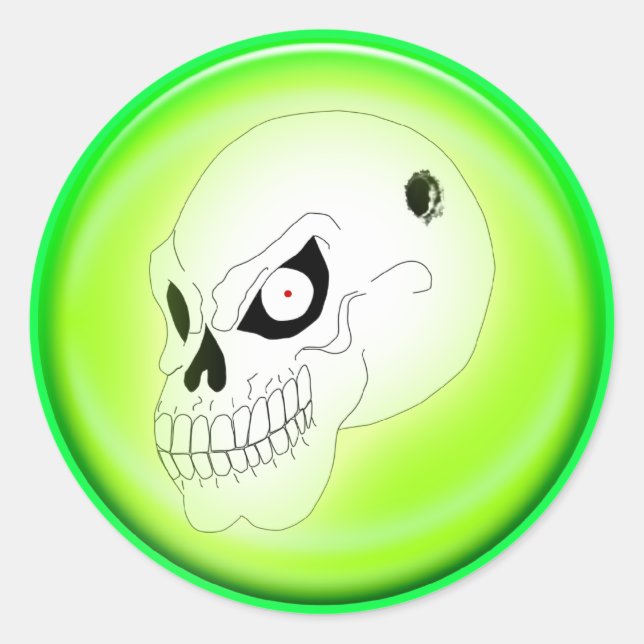 Redonda Mad Skull On Green Pegatina (Anverso)