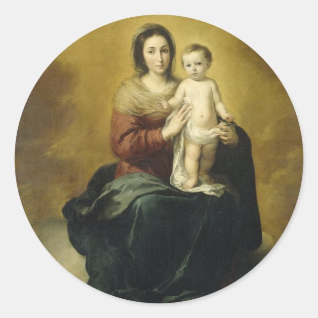 Redonda Madonna y niño, pegatina navideña Bella Artes (Anverso)