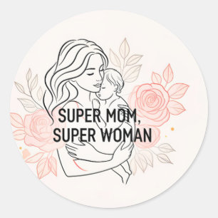 Redonda Madre Pegatina Super Mamá Mujer