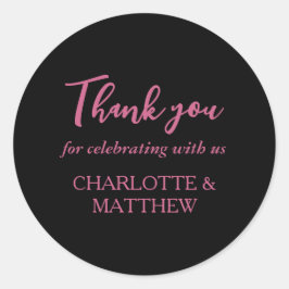 Redonda Magenta y negro Boda Pegatina redondo clásico