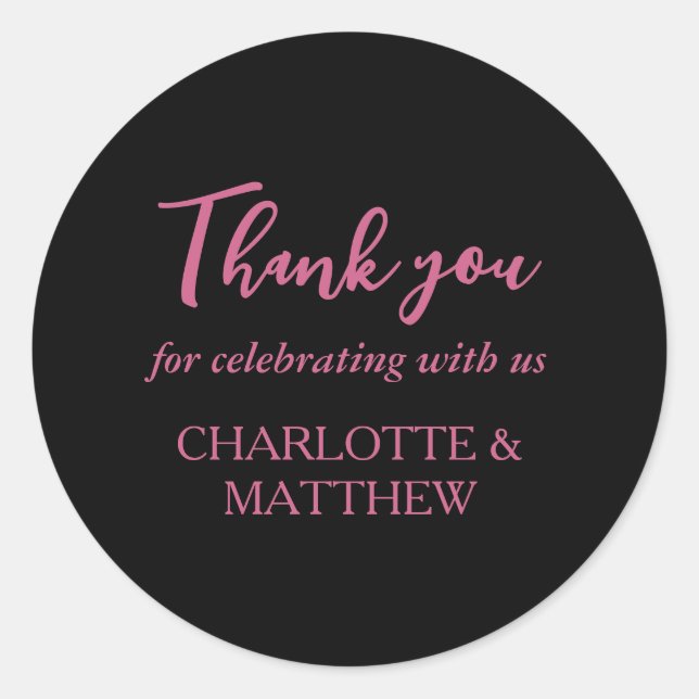Redonda Magenta y negro Boda Pegatina redondo clásico (Anverso)