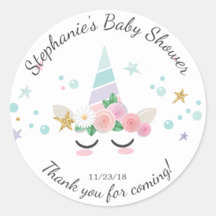 Redonda Magical Unicornio Baby Shower Favor Pegatina