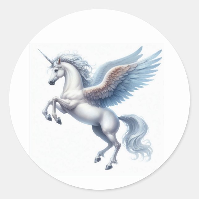 Redonda Magnífica cosecha de Pegatina Pegasus blanco (Anverso)