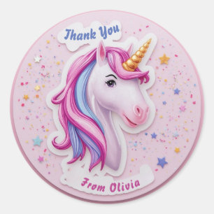 Redonda Magnífico cumpleaños de Unicornio Gracias Pegatina