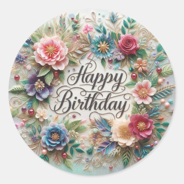 Redonda Magnífico Pegatina floral de diseño (Anverso)