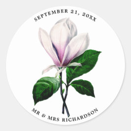 Redonda magnolia boda ducha de novia favor pegatina