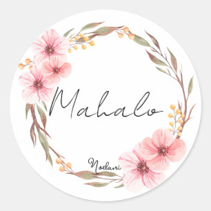 Redonda Mahalo floral rosa pastel gracias pegatina