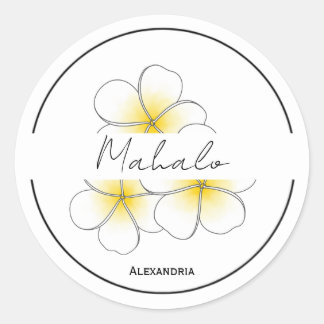Redonda Mahalo gracias plumeria pegatina personalizable