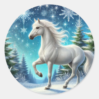 Redonda "Majestuoso Pegatina de Caballos de Nieve"
