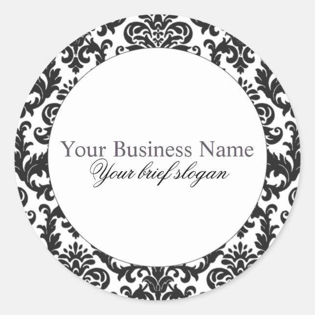 Redonda Mallory #1 Moda Pegatina redondo de damasco negro (Anverso)