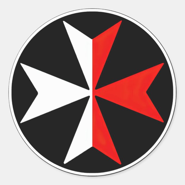 Redonda Malta Caballeros cruzan al Pegatina maltés blanco  (Anverso)