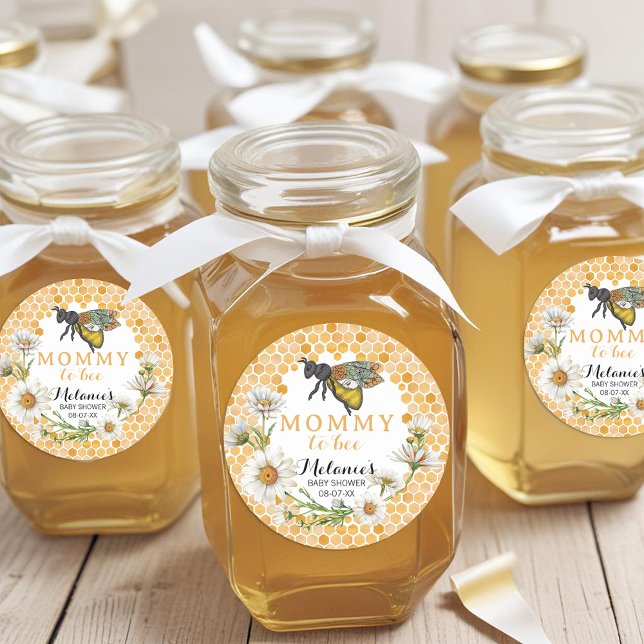 Redonda Mamá de Abeja para ser Pegatina de Baby Shower | F (Bee Baby Shower Favor Stickers)