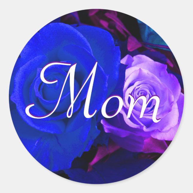 Redonda Mamá Rosa azul morado Pegatina (Anverso)