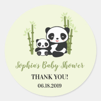 Redonda Mamá y bebé Panda osos Pegatina de Baby Shower