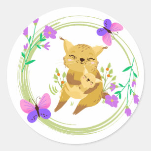 Redonda Mamá y pegatina de linces/animales salvajes