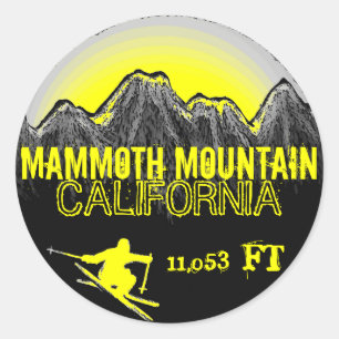Redonda Mammoth Mountain pegatina de arte de esquí amarill