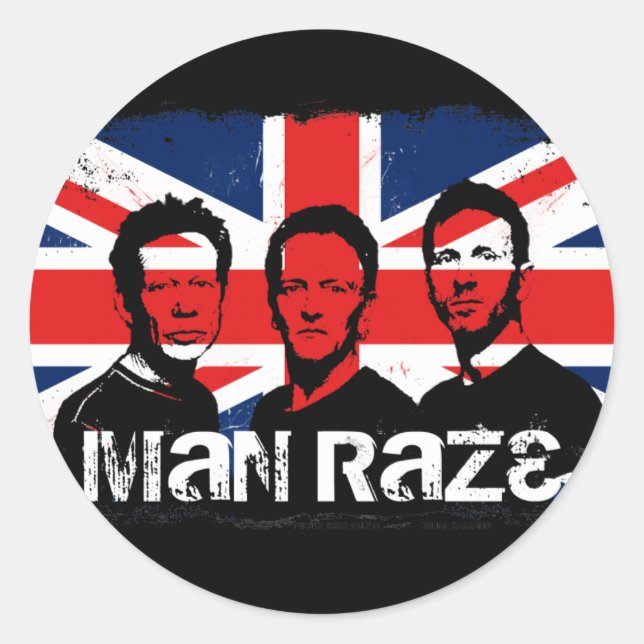 Redonda man raze union jack-black pegatina (Anverso)