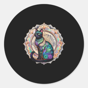 Redonda Mandala Cat Intricate Boho Zen Design Pegatina