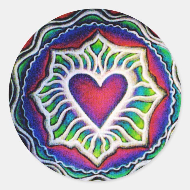 Redonda Mandala Heart Pegatina (Anverso)