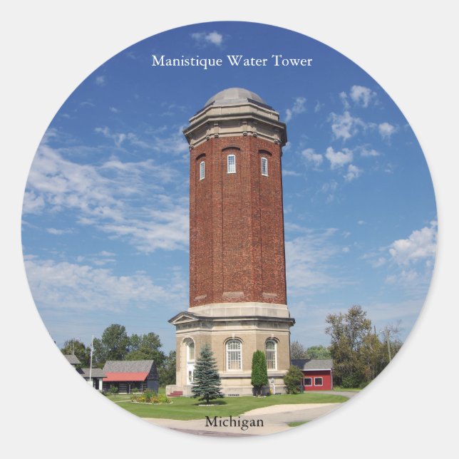 Redonda Manistique Water Tower pegatina (Anverso)
