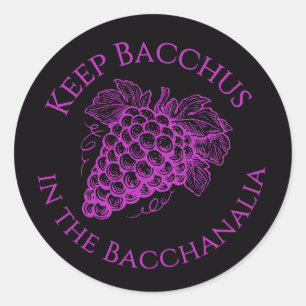 Redonda Mantén a Baco en la pegatina de uvas de Bacanal