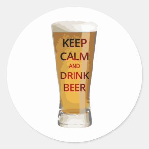 Redonda Mantener la calma y beber Pegatina de cerveza