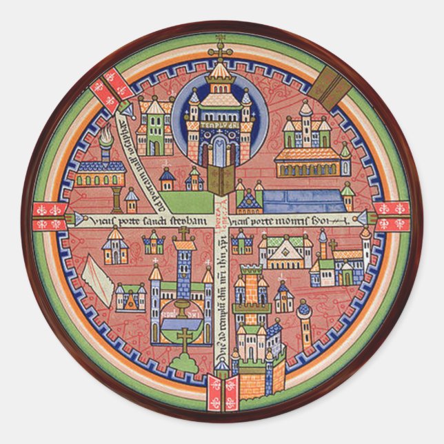 Redonda Mapa del pegatina de Jerusalén (Anverso)