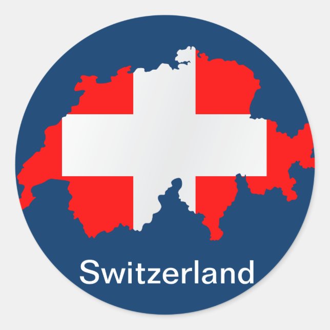 Redonda mapa y bandera de suiza - pegatina (Anverso)
