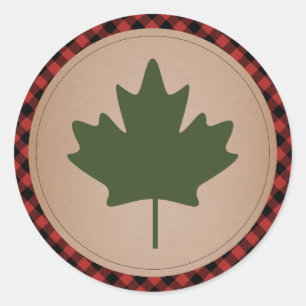 Redonda Maple Leaf Plaid Pegatina