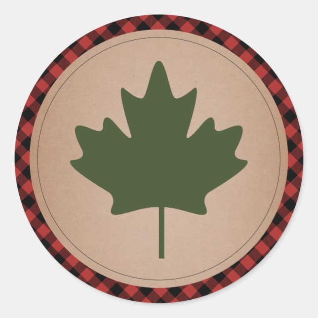 Redonda Maple Leaf Plaid Pegatina (Anverso)