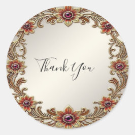 Redonda Marco floral dorado con Pegatina de piedras rojas