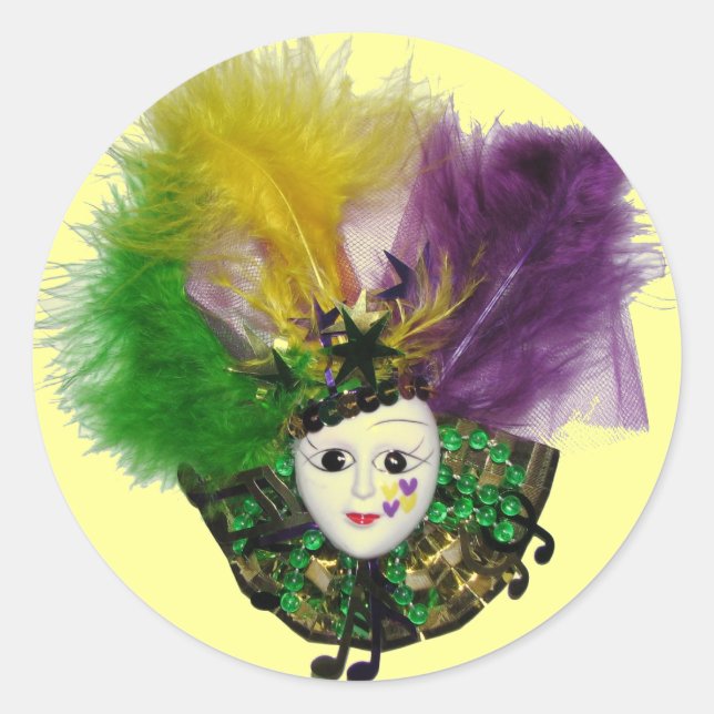 Redonda Mardi Gras Mask Pegatina (Anverso)