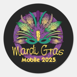 Redonda Mardi Gras Mask Pegatina -2025 - Móvil, AL