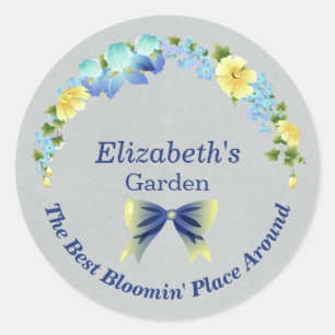 Redonda Mariposas amarillas y Pegatina de iris azul