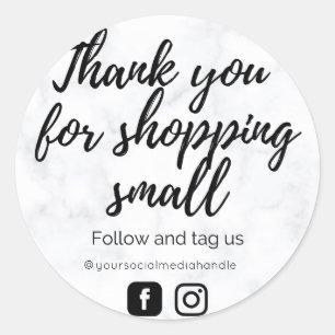 Redonda Mármol blanco y negro Gracias Pegatina