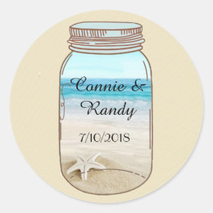 Redonda Mason Jar Beach Wedding Pegatina