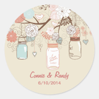 Redonda Mason Jar Boda Pegatina Blue Rust Country