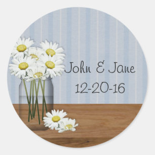Redonda Mason Jar Daisies Boda Pegatina