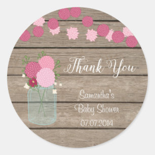 Redonda Mason Jar Flowers Pegatina de Baby Shower