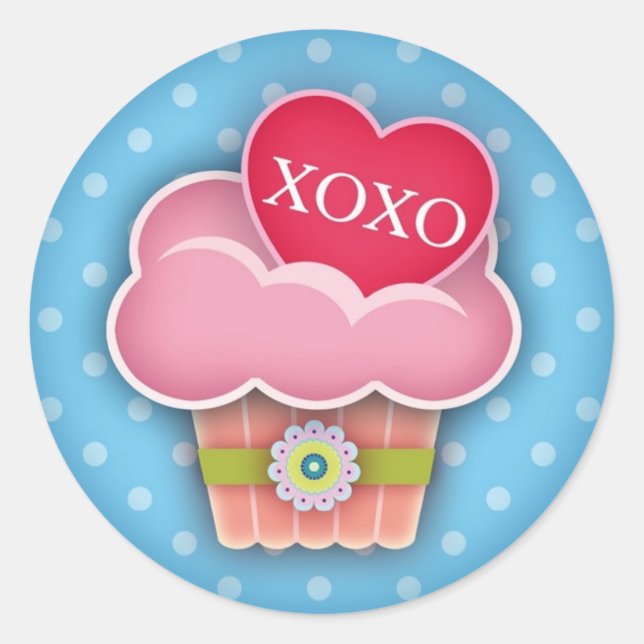Redonda Me encanta Cupcakes XOXO Pegatina (Anverso)