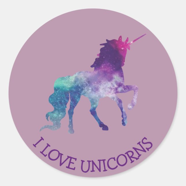 Redonda Me encanta el Pegatina de Unicornios (Anverso)